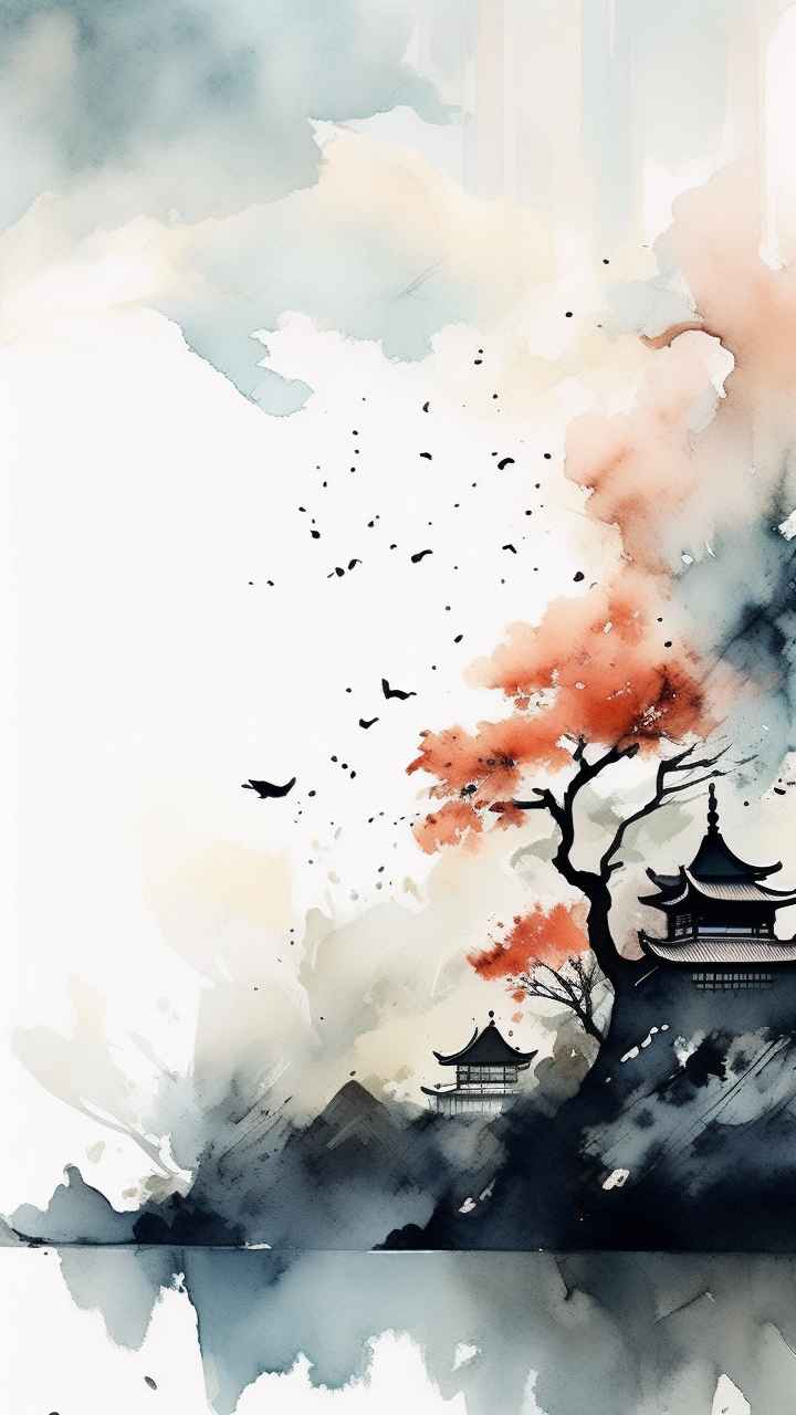国潮山水画插画背景 47
