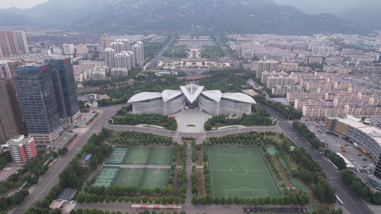 山东泰安城市风光航拍 
