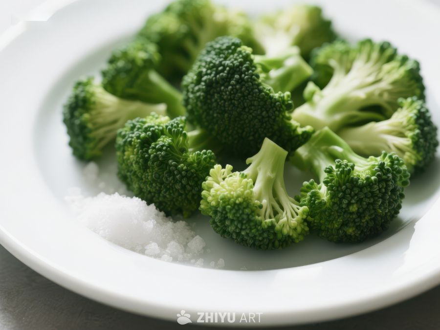 新鲜西兰花与粗盐的组合 619