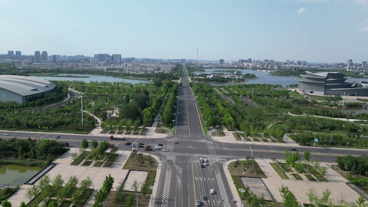 航拍山东东营城市建设东营风光