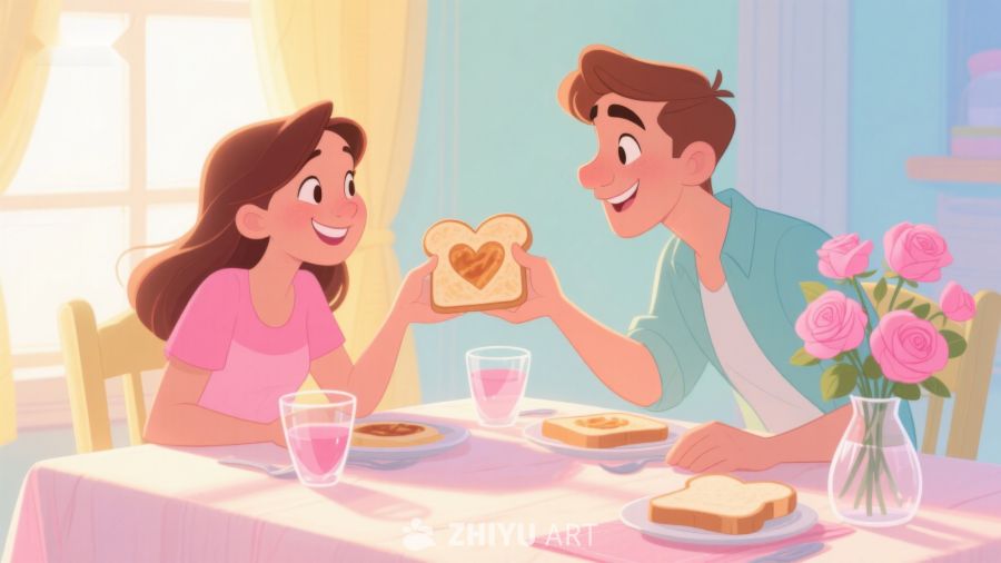 情侣早餐共享爱心吐司 259