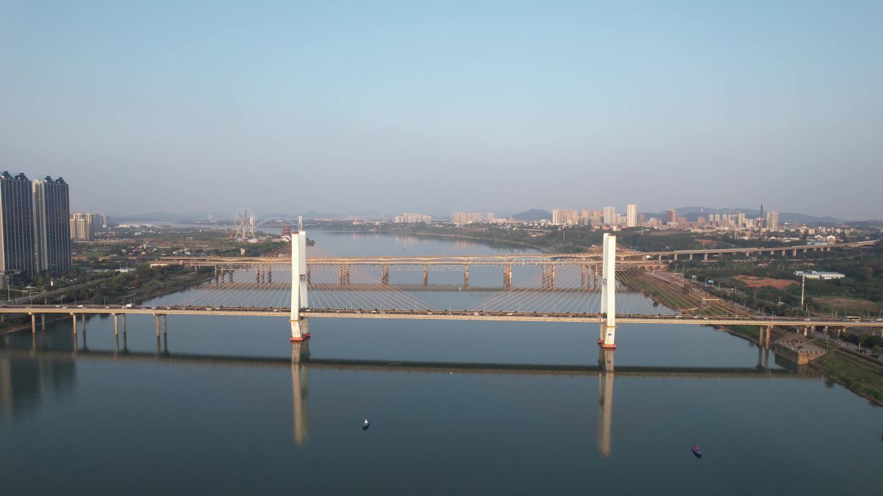 湖南湘潭湘江风光桥梁航拍