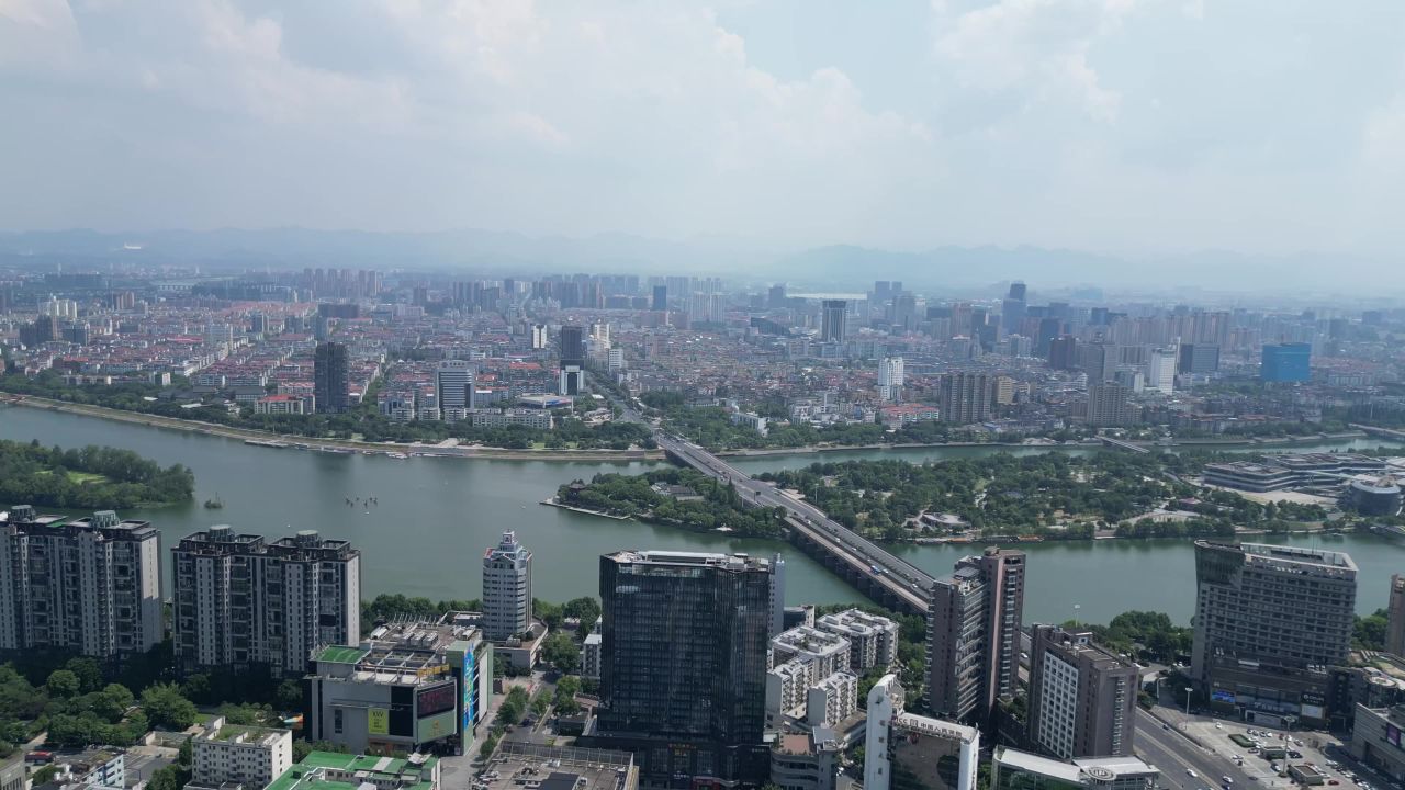 航拍金华五百滩公园