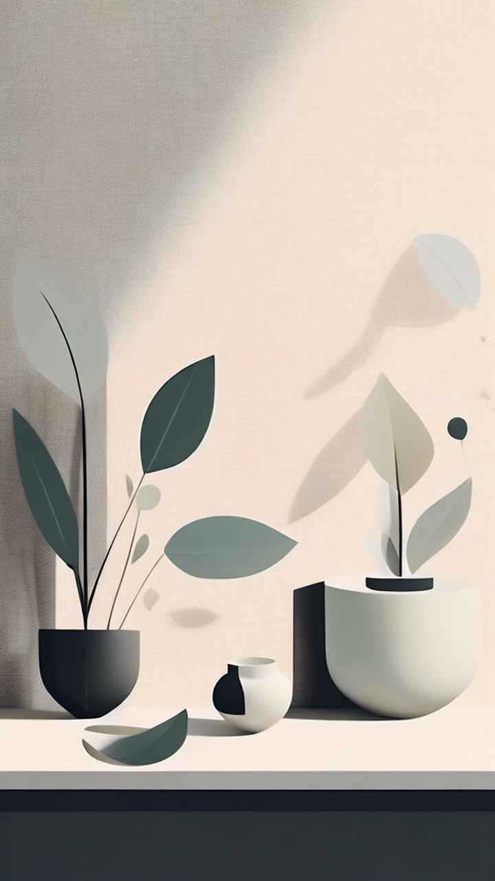 极简主义元素花朵和树枝插画