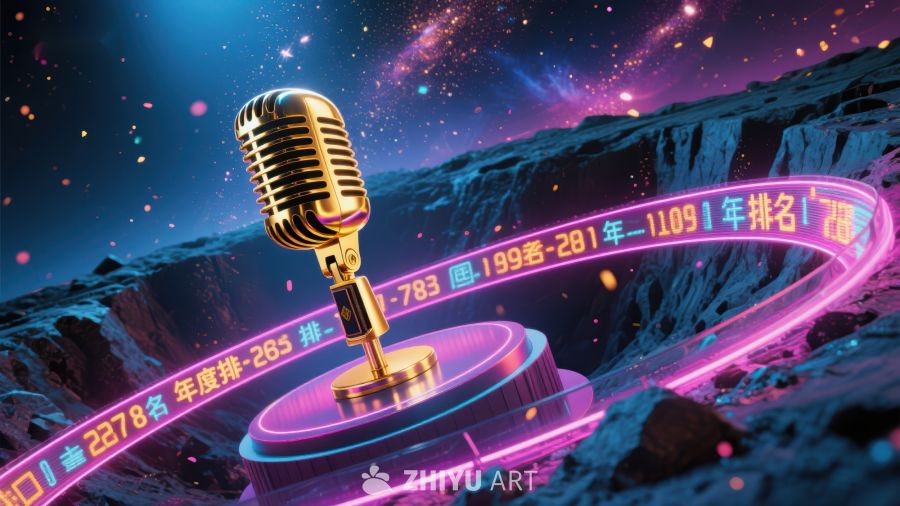 太空背景下的金色麦克风 547