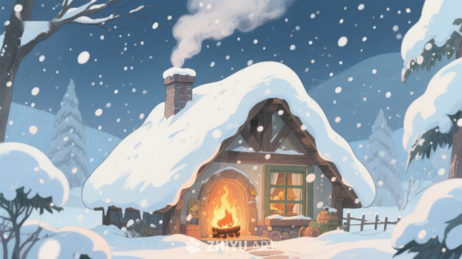 冬夜雪屋，炉火温暖 122