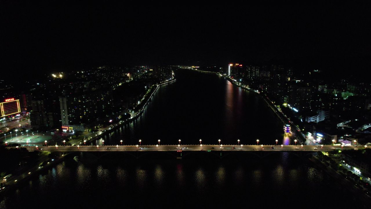 广东韶关城市夜景灯光交通航拍