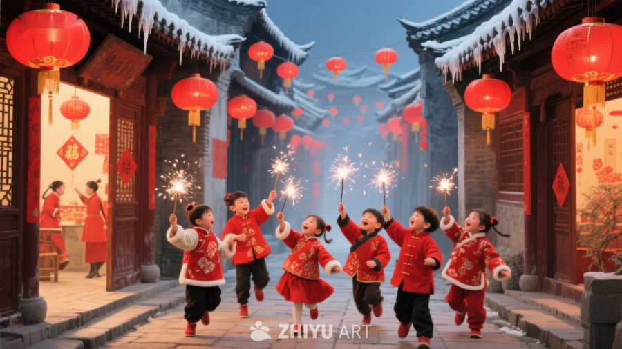 孩童手持烟花欢庆传统节日 281
