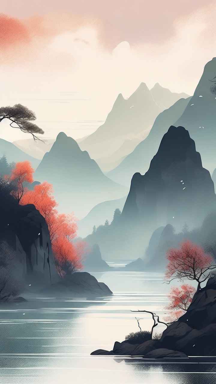国风水彩画山水风景插画 100