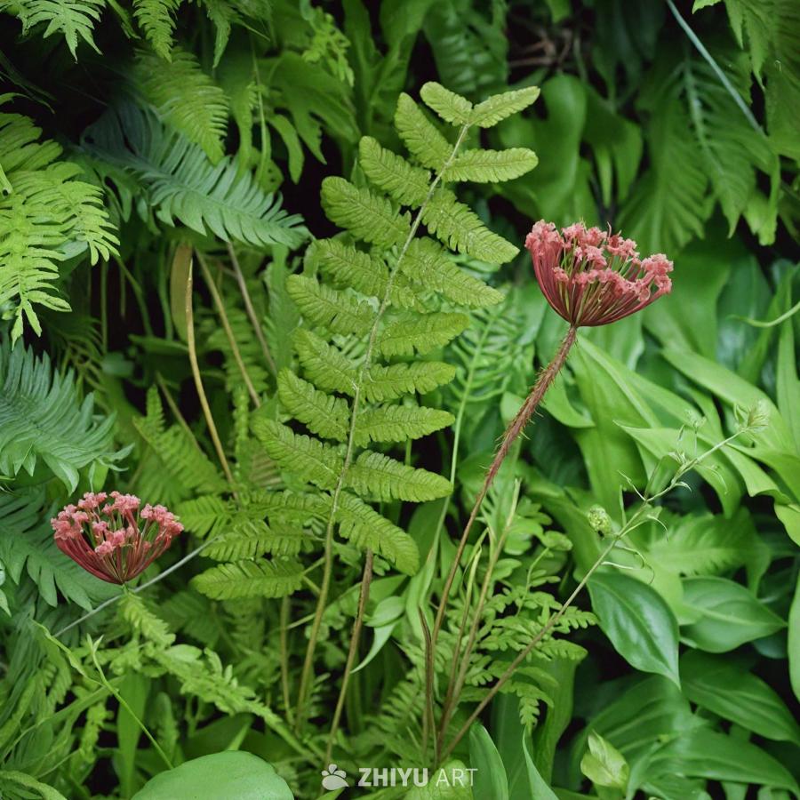 茂密的绿色壁纸上点缀着各种新西兰本土植物，这些植物