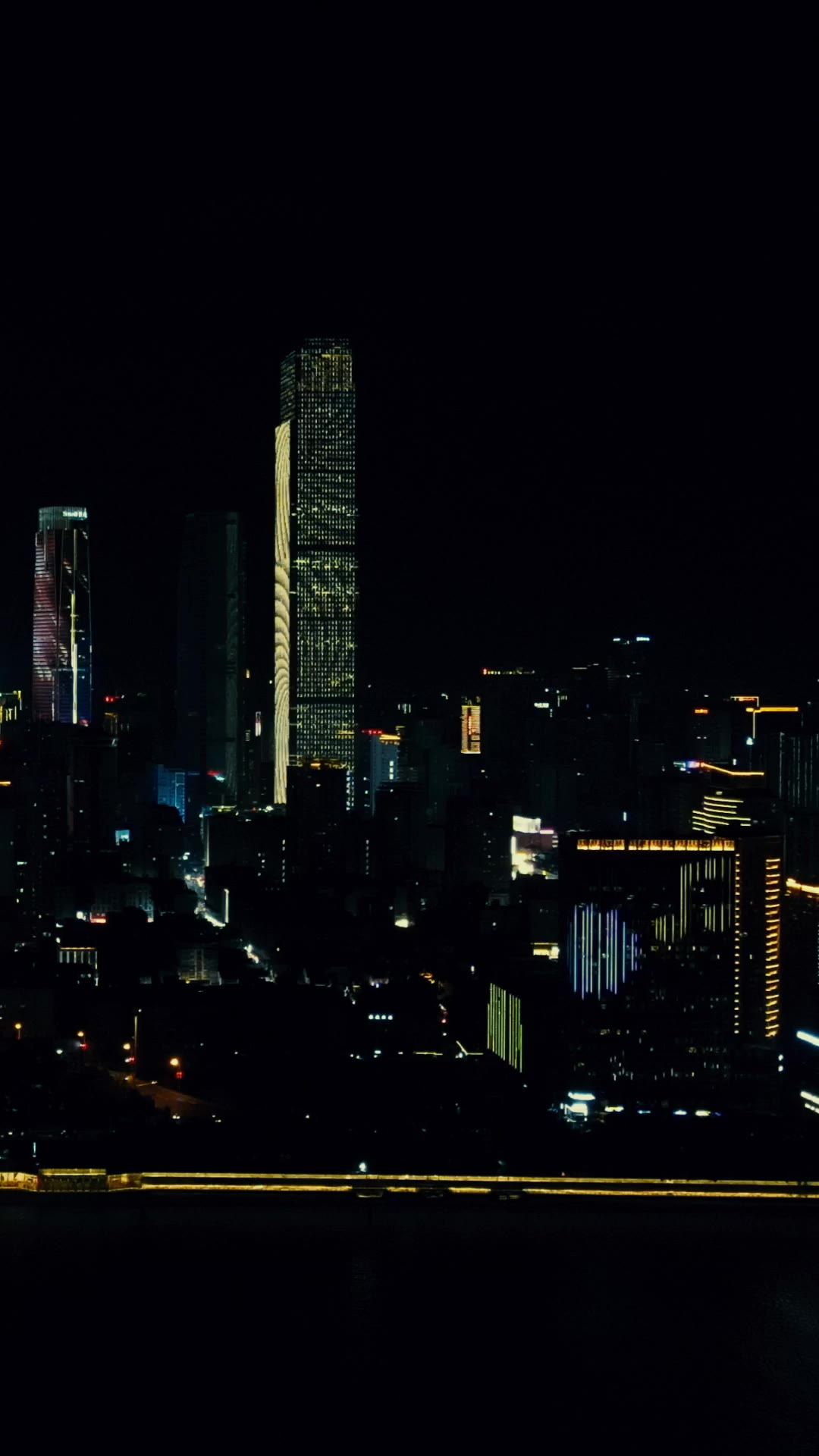 城市航拍湖南长沙城市夜景灯光竖屏
