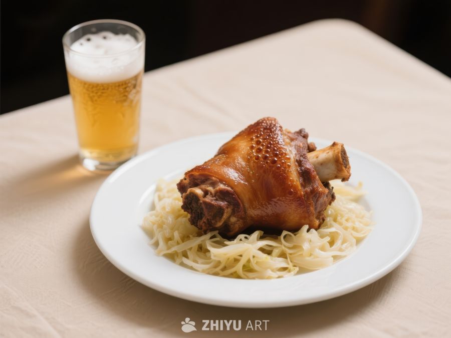 烤猪肘配面条与啤酒 331