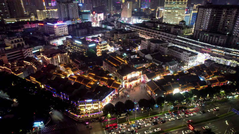 广西南宁城市夜景灯光航拍  