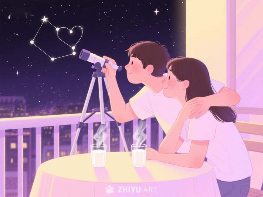情侣夜观星空，共赏心形星座 556