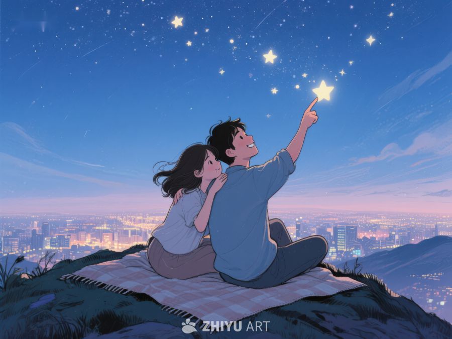 夜空下情侣共赏星辰 1000