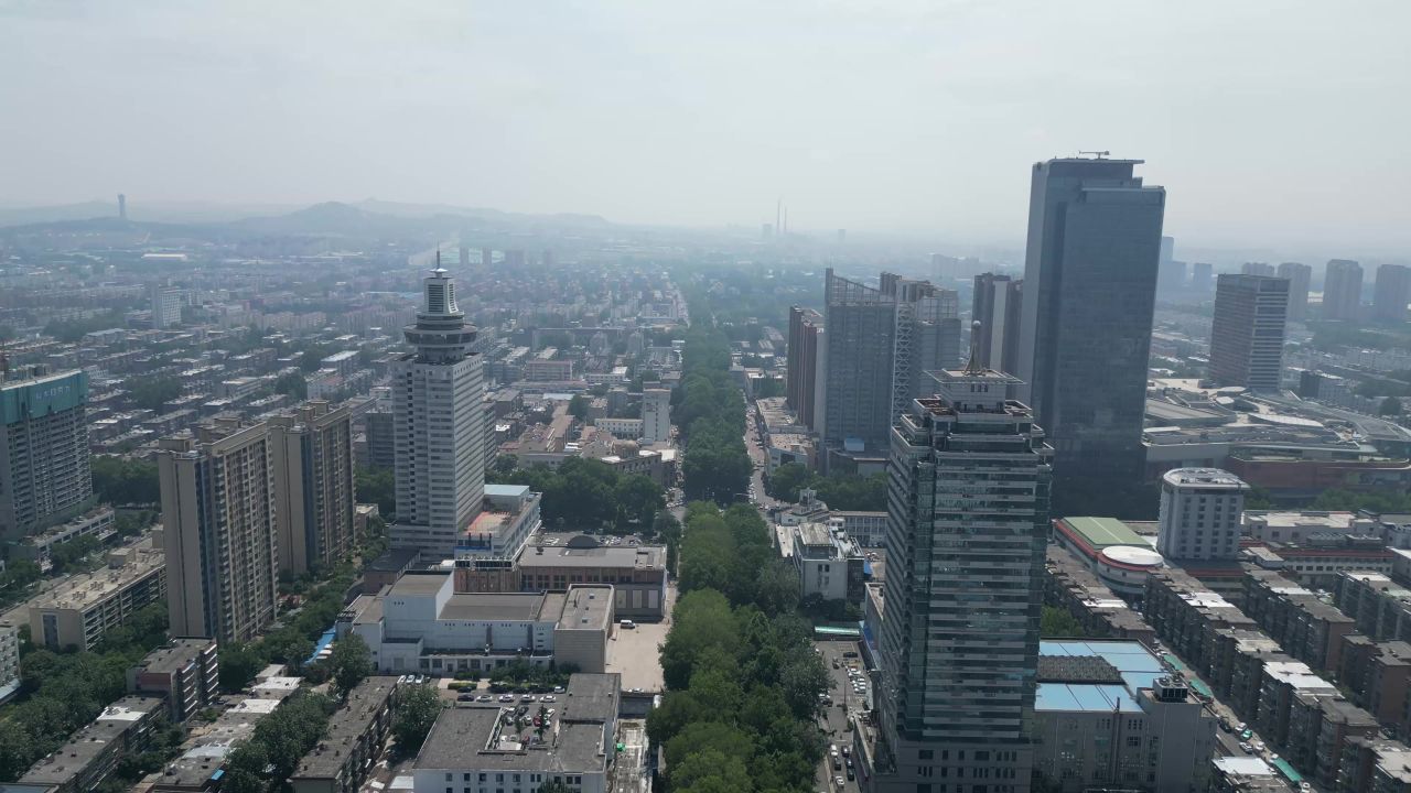 航拍山东淄博城市风光 
