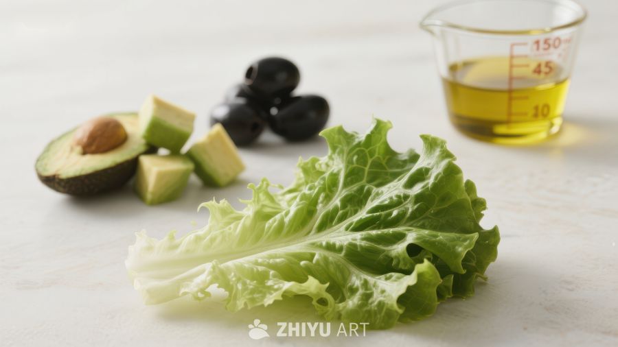 新鲜生菜与牛油果橄榄油的组合