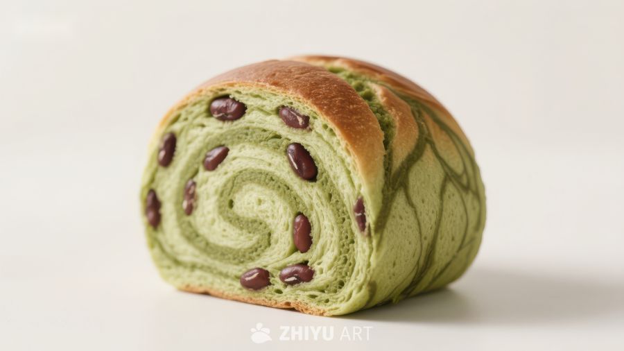 抹茶红豆面包螺旋切面