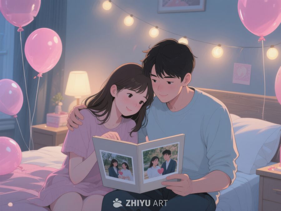 情侣共赏相册温馨时刻 518