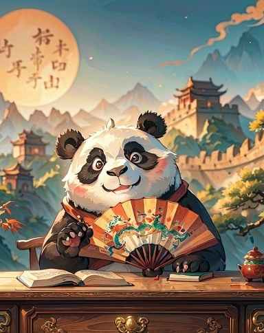 端坐的动漫熊猫