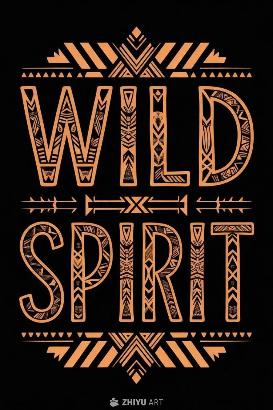 黑色的背景上呈现着带有民族部落风格的“WILD S
