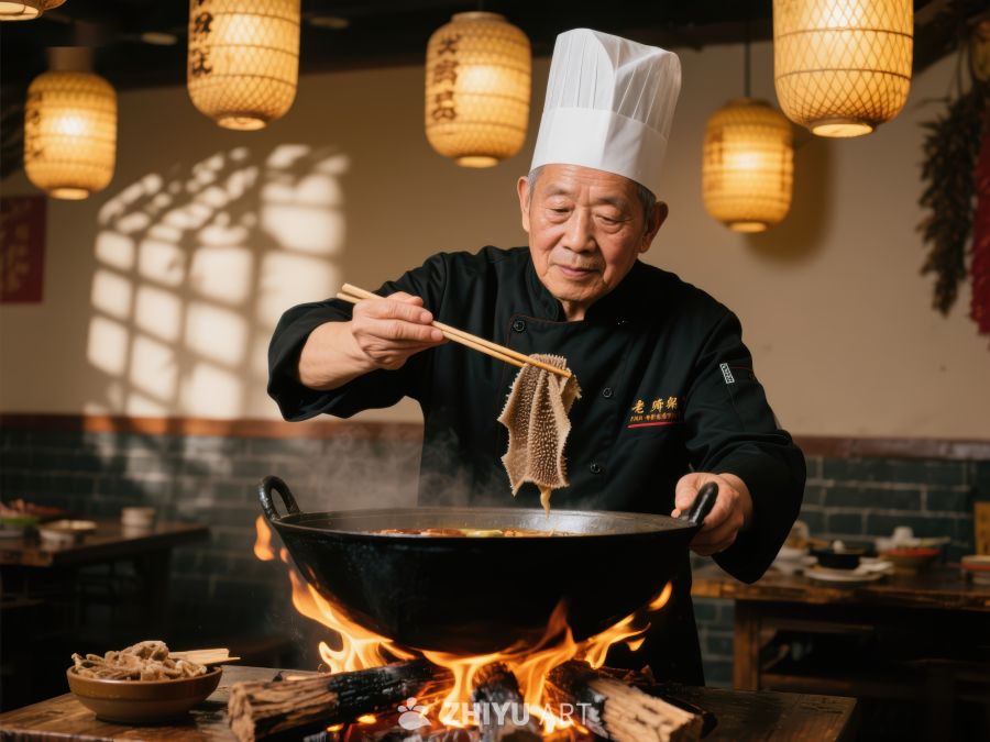 厨师烹饪，火焰翻炒食材 49