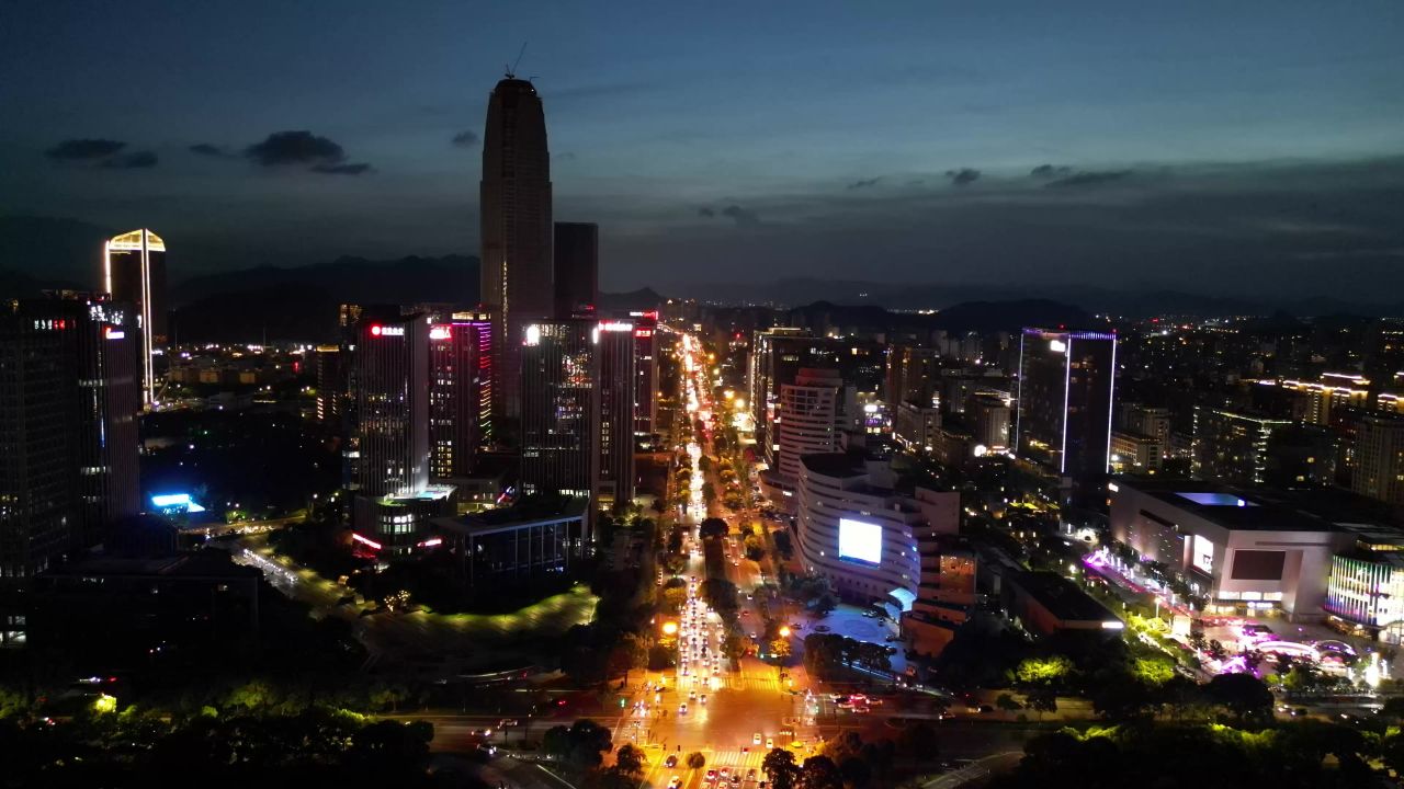 航拍台州城市夜景