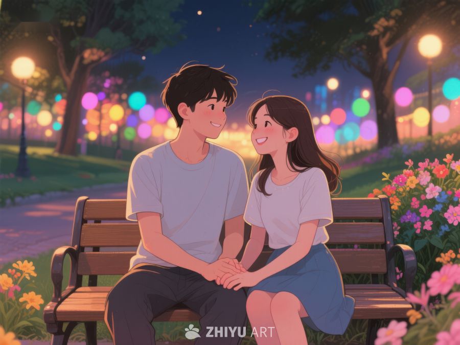 夜晚公园中的温馨对话 1004