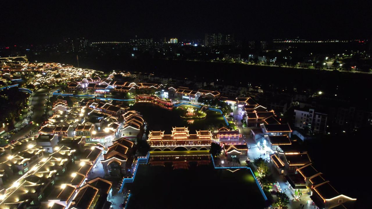 广西崇左太平古城夜景航拍 