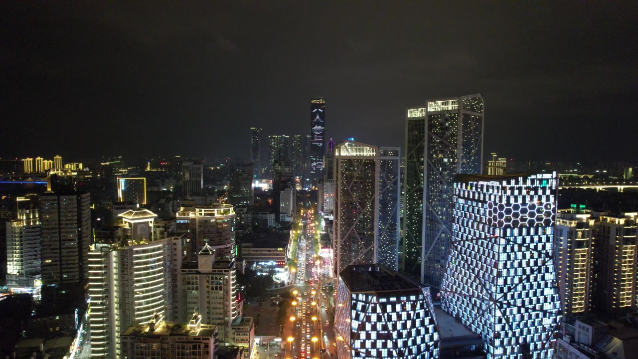柳州城市夜景灯光航拍