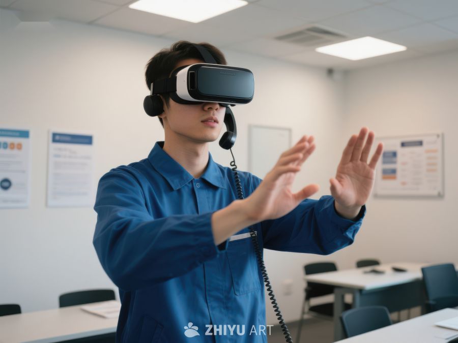 学生使用虚拟现实头盔进行互动学习 396