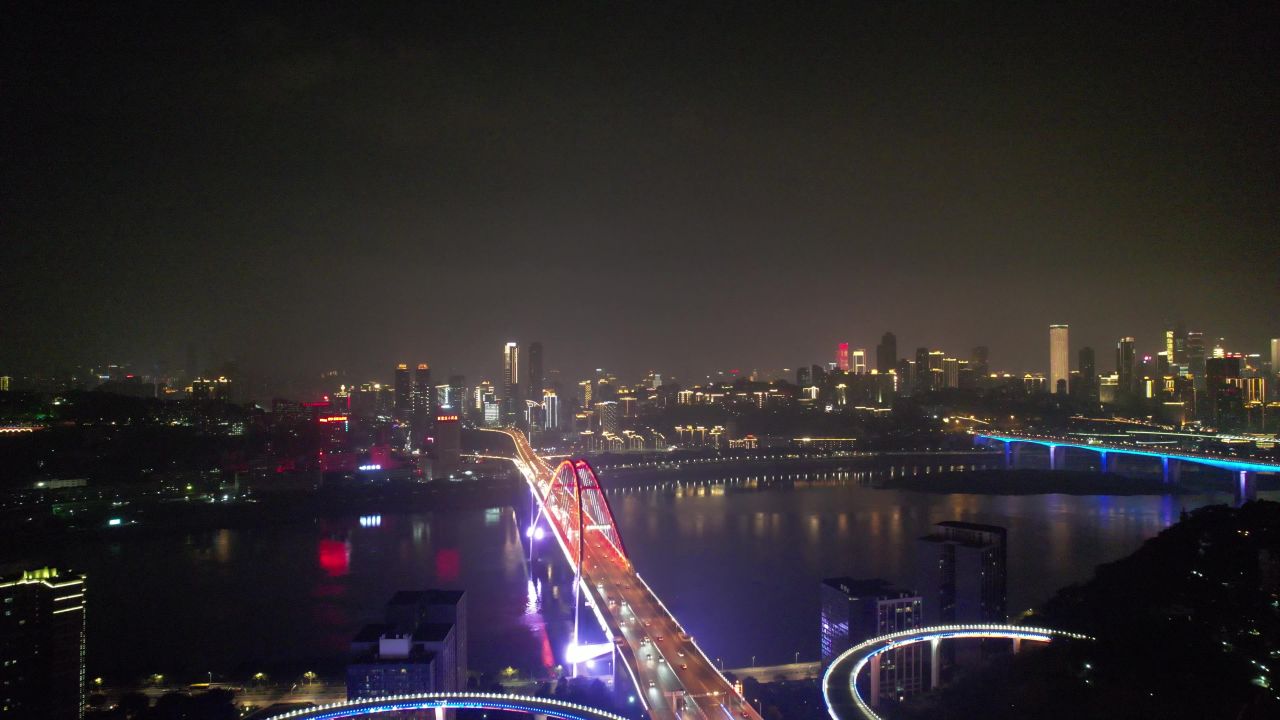 重庆菜园坝大桥夜景航拍 