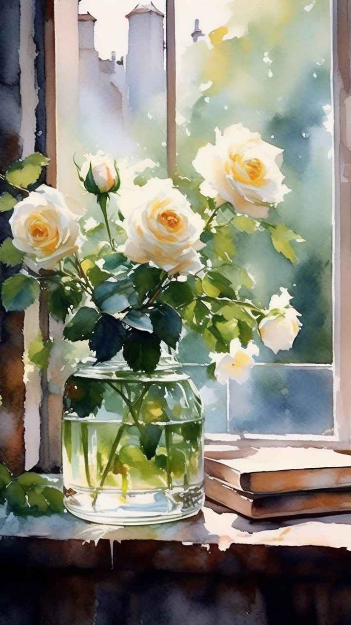 窗台上的白色玫瑰 24