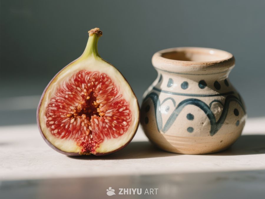 切开的无花果与陶罐 436
