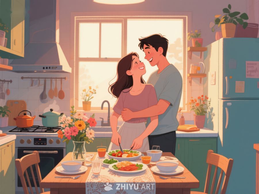厨房温馨时刻：情侣共度晚餐时光 32