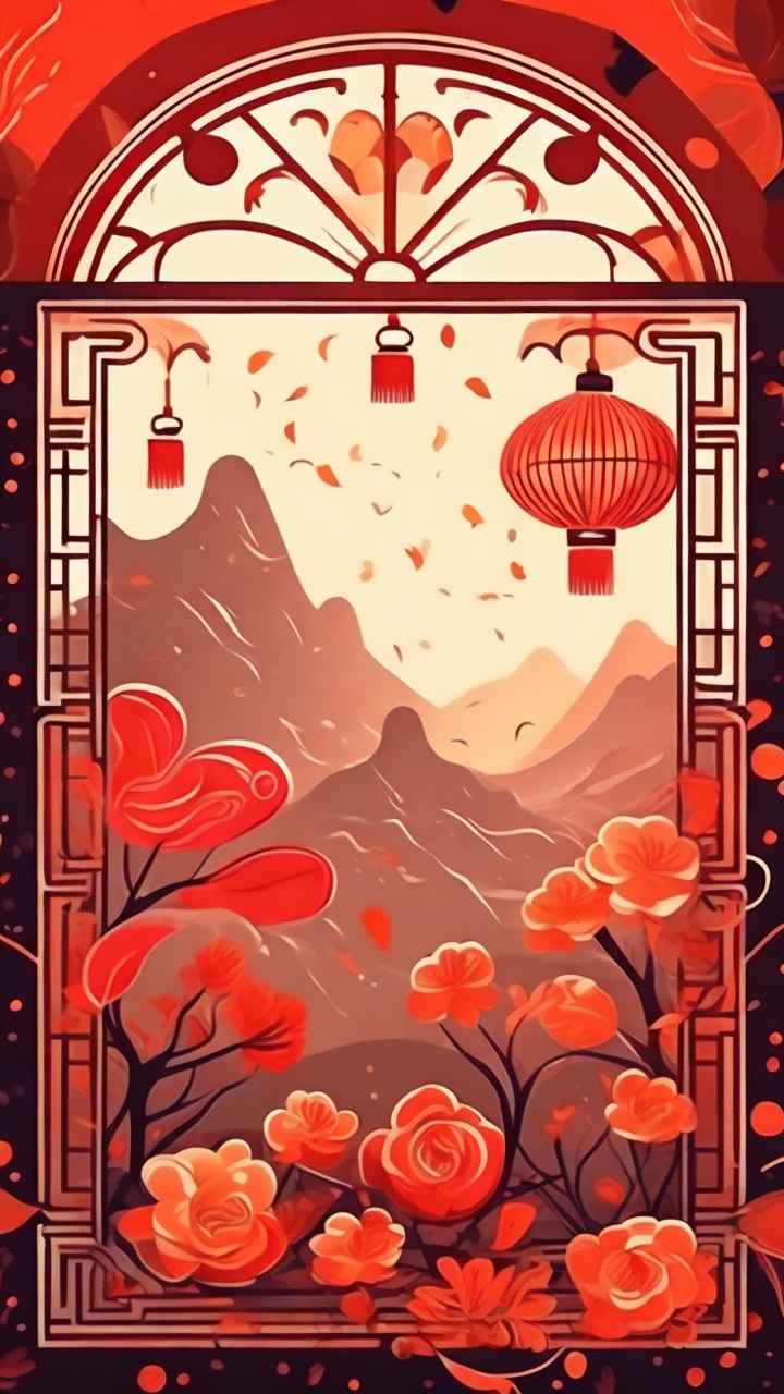 春节窗花简约插画背景 13