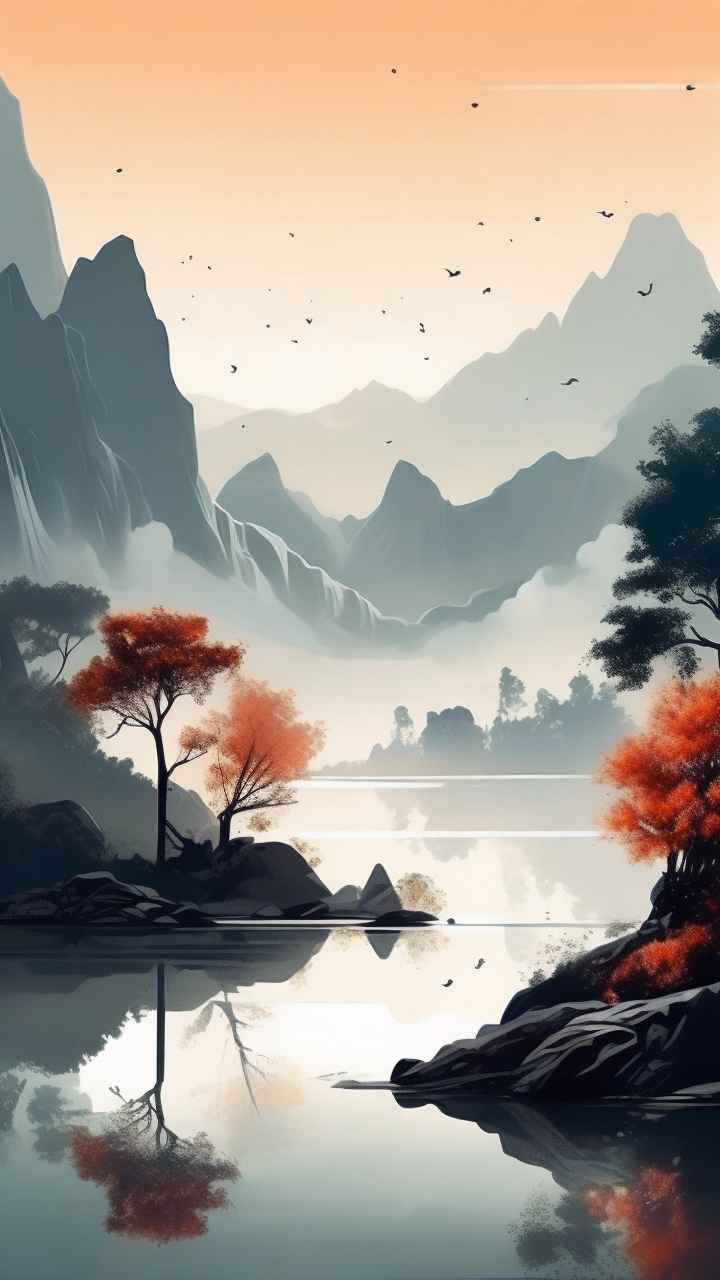 国潮山水插画风景图 37