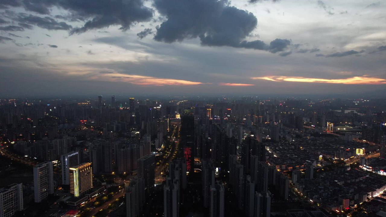 江西赣州城市晚霞夕阳西下夜幕降临航拍 