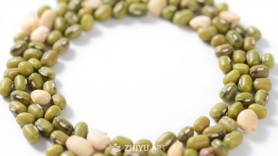 绿色豆类围成的圆形图案