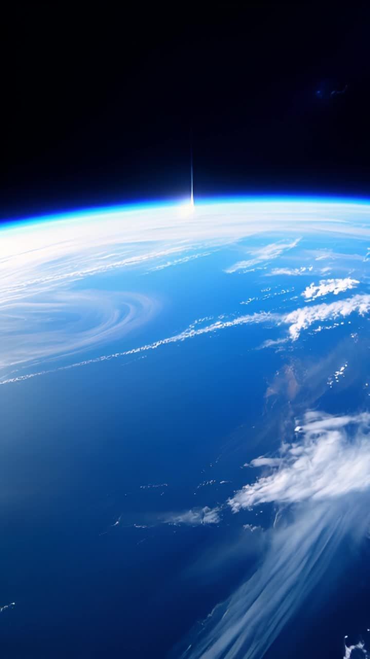 从太空拍摄的地球广角静态镜头，呈现出地球的曲率和浩