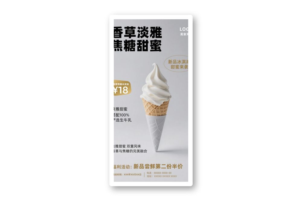 灰色简约高级感美食冰淇淋宣传广告海报活动折扣海报