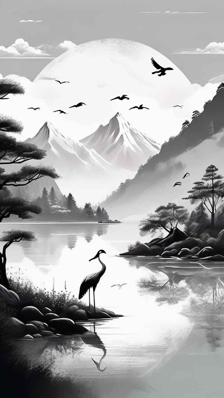 国风鹤山水风景插画 51