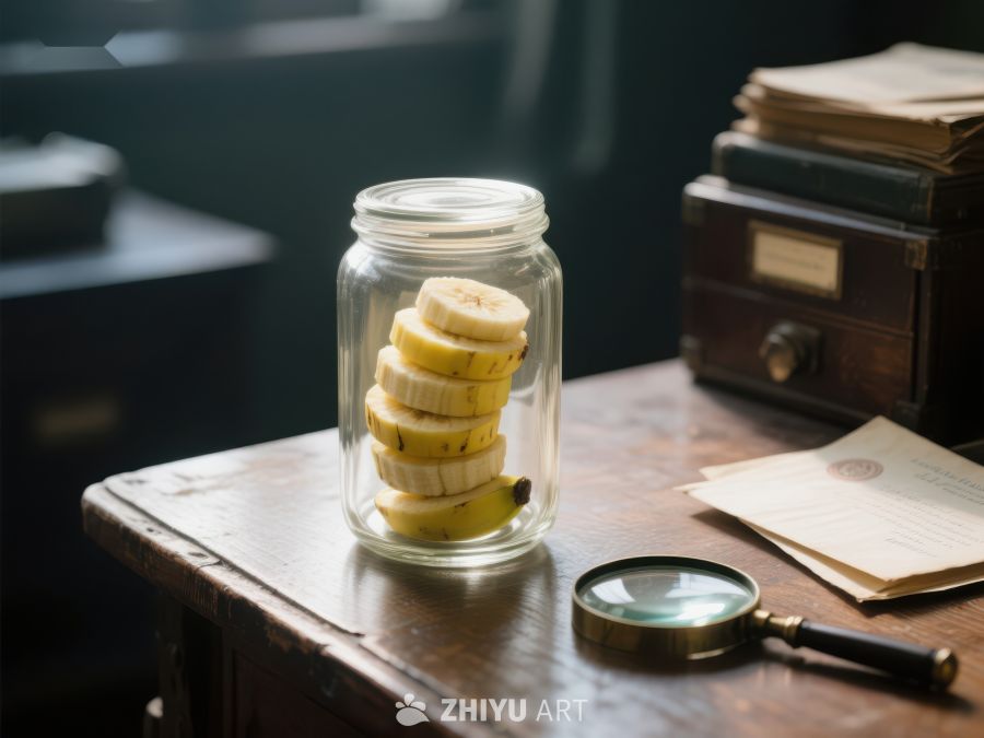 玻璃罐中的香蕉片与放大镜 32