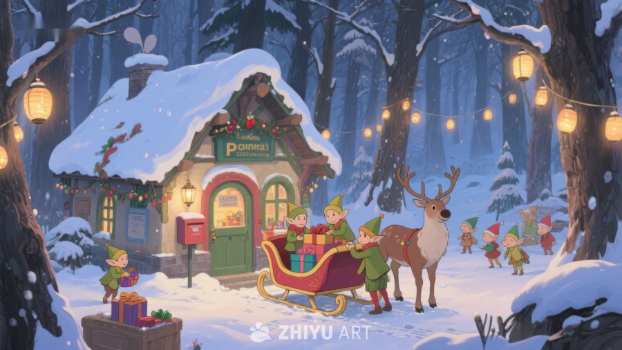 雪夜精灵送礼，温馨森林小屋 279