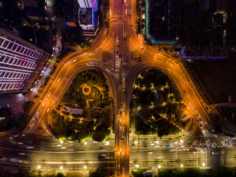 湖南长沙城市夜景灯光交通航拍摄影图 