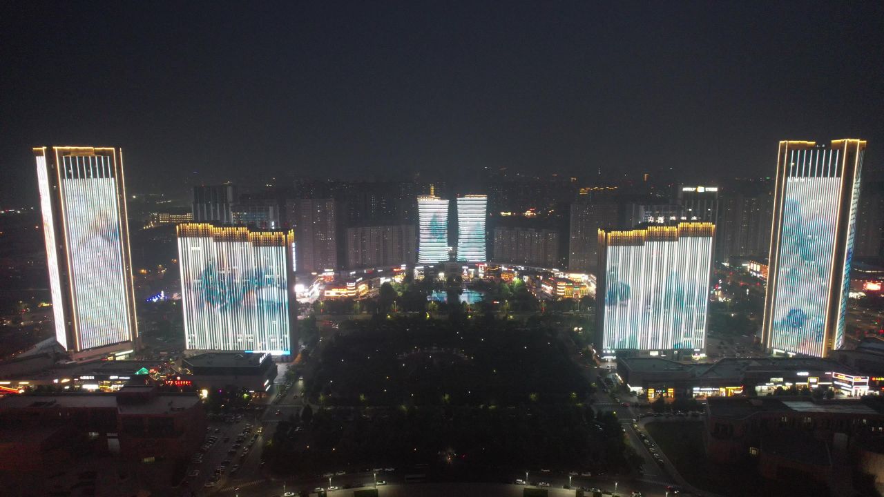 河南新乡市城市夜景灯光航拍