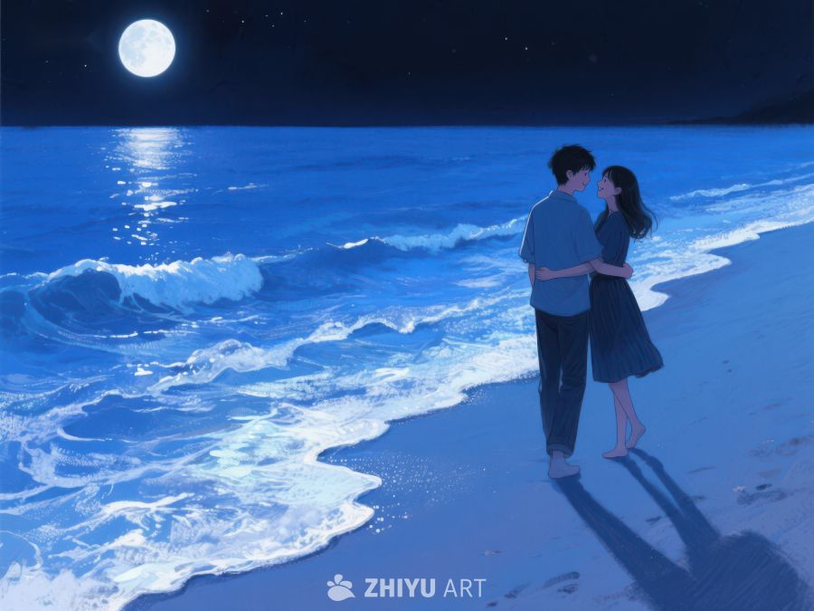 月夜海滩情侣相拥 1160