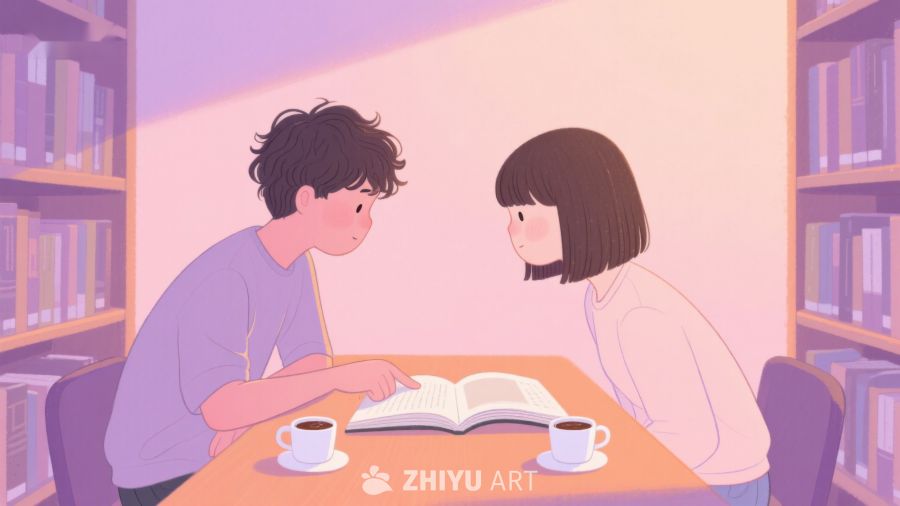 图书馆中两人共读一本书 330