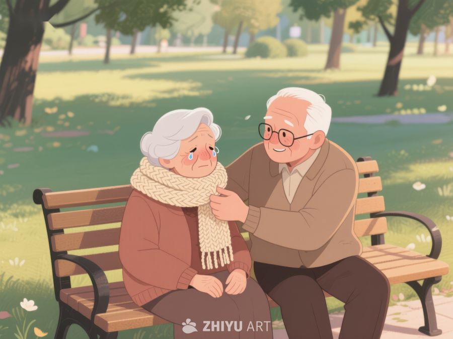 公园长椅上的温馨老年夫妇 223