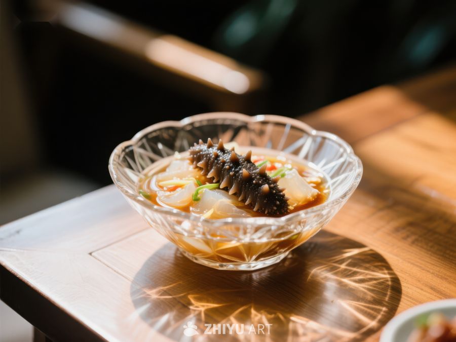 海参汤碗，阳光洒落桌面 186